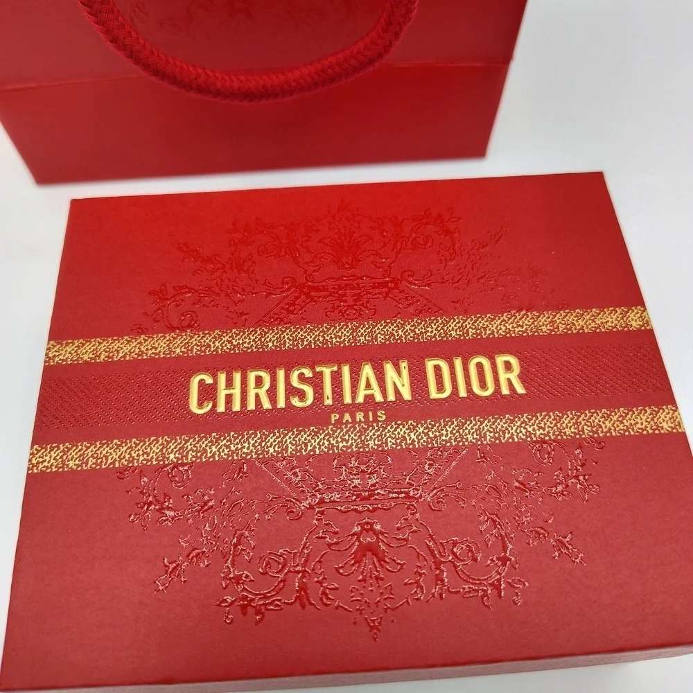Dior Red Gift Box & Rope Bag Set | Gold Logo Special Edition Packaging LIKE NEW